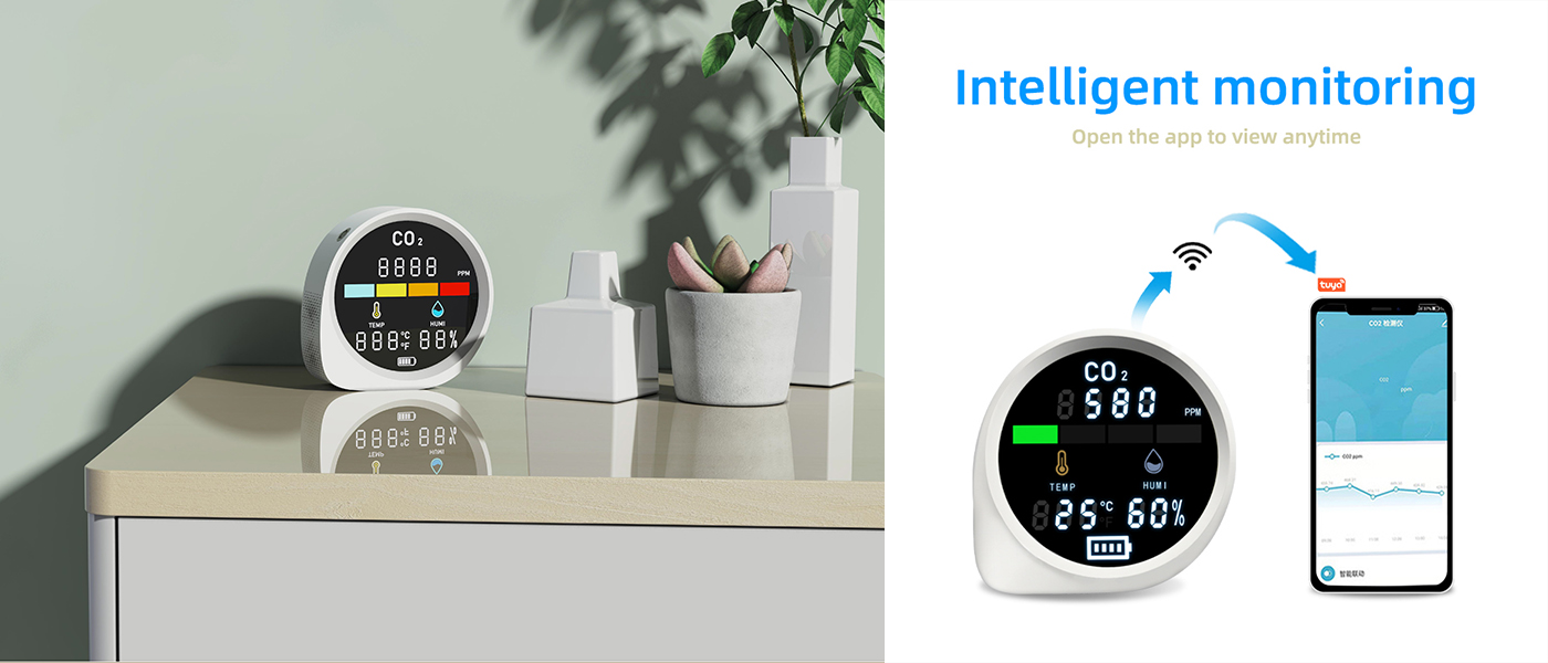 Indoor CO2 Air Quality Monitor for Home Use  Wifi Tuya Connection